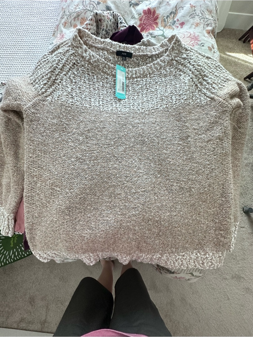 Fate for Stitch Fix Beige-Cream Textured Crewneck Sweater